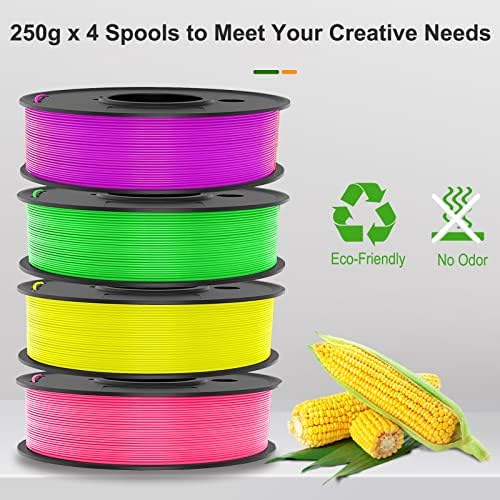 Филамент од Weedo Pla 1,75мм пакет за 3Д печатач, 4 ролни од 250g розово жолто зелено виолетова 3D филамент за печатач, димензионална точност