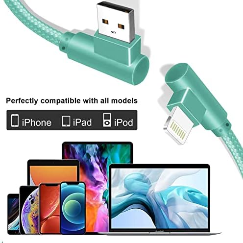 IPhone Charger 6FT [Apple MFI овластен] 90 степени 3 пакет молња кабел најлонски плетенка за брзо полнење кабел за iPhone 14/13/12/11