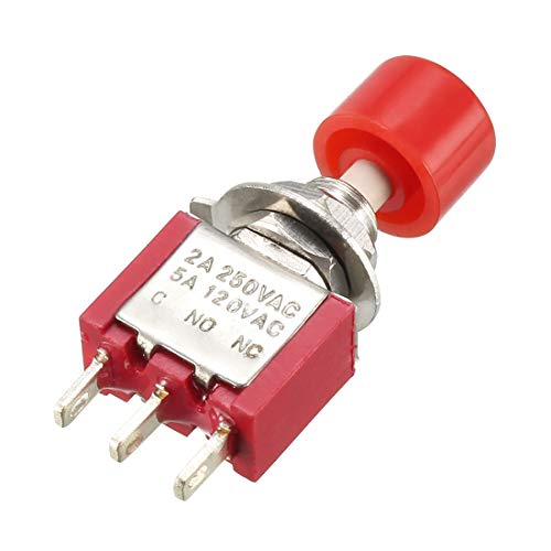 Uxcell 6mm за монтирање на дупката црвена моментална прекинувач за копче SPST 1NO 1NC 2PCS