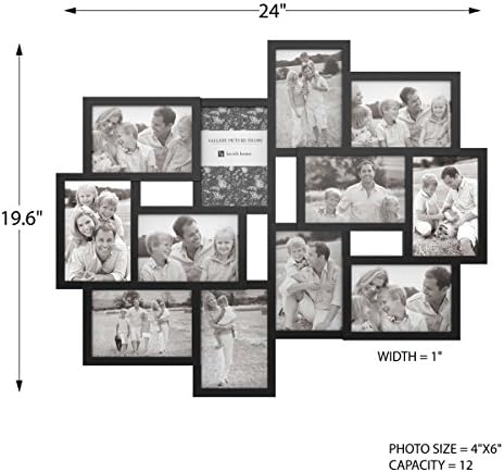 Раскошен дом 80-јака-1 колаж слика 12 отвори за 4x6 wallид што виси повеќекратен приказ на фото-рамка за персонализиран декор, црна, брои