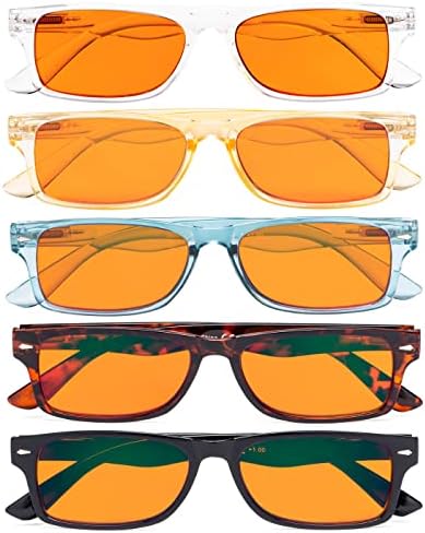 Очила 5 Пакет Сино Светло Блокирање Очила За Читање Дизајн Компјутерски Читачи Портокалова Затемнета +1.75