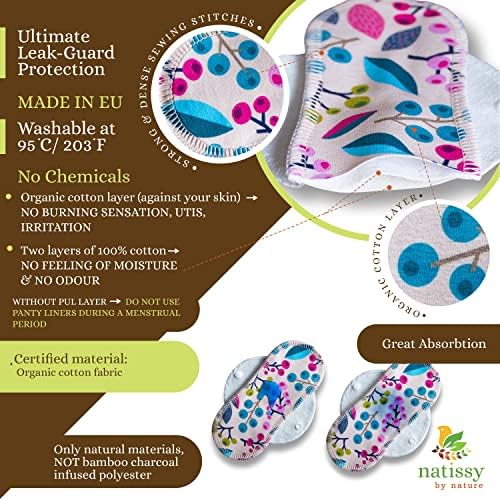 Платнени Облоги За Гаќи 7-Пакувајте Органски Памук за Секојдневна Употреба &засилувач; Платнени Влошки Менструални 6-Пакети