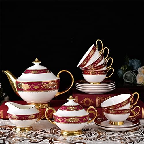 Zhuhw 15 парчиња коска Кина црвени налепници кафе сет за олеснување на чај од порцелански чај