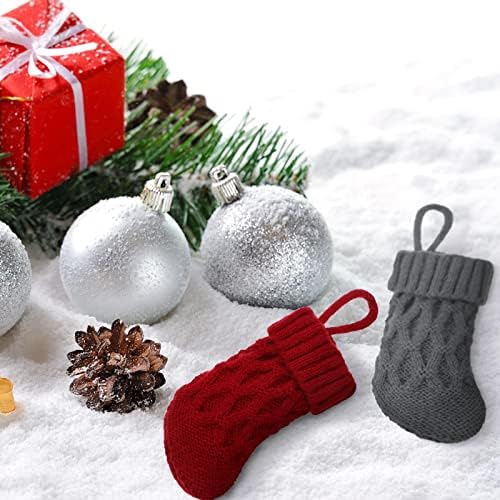 48 парчиња Божиќни чорапи Масовно, рустикален кабел плетени божиќни чорапи, 5 инчи мали мини Божиќ што висат чорапи за елка