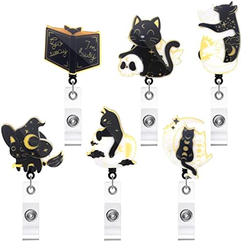 BBTO 6 парчиња црна мачка значка ролна Прекрасна акрилик повлечена лична карта држач за држач за значки, симпатични значки клипови за повлекување на значка за ролна, ?