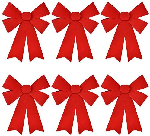 6 Божиќни црвени лакови 10,75 ”од 15,5” изработени од кадифе и ПВЦ пластика за отворено голем украсен лак за украси со лента