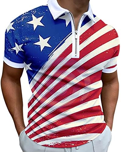 4 -ти јули Поло кошули за мажи лето САД знаме 3Д отпечатоци кратки ракави Обични маици Туника патент Поло врвови