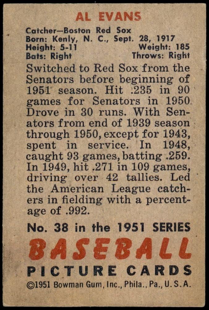 1951 Bowman 38 Al Evans Boston Red Sox Ex Red Sox