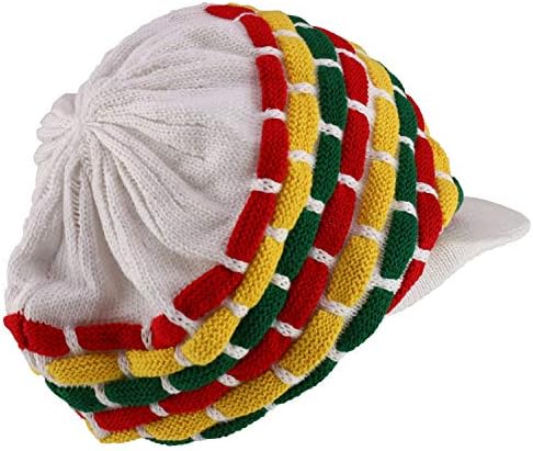 Армијата на армијата Rasta rgy Ribbed Deep Crown Dreadlock Cotton Beanie Visored Hat