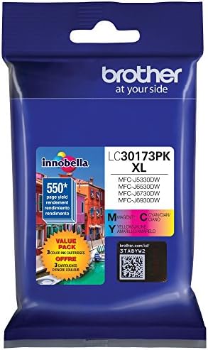 Брат печатач LC30173PK Висок принос XL 3 Касети со мастило- 1 EA: Cyan/Magenta/Yellow Ink & LC3017Y kertidge со висок принос на жолт мастило