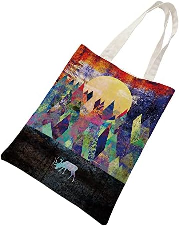 Сонцето планинско платно торба за тота, со дизајнерска шема за печатење за жени за шопинг, торба за тотали за еднократна употреба, торба