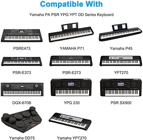 12V кабел за напојување за тастатура Јамаха, адаптер за напојување што одговара на Yamaha YPT, PSR, YPG, DGX, DD, EZ и P дигитално пијано