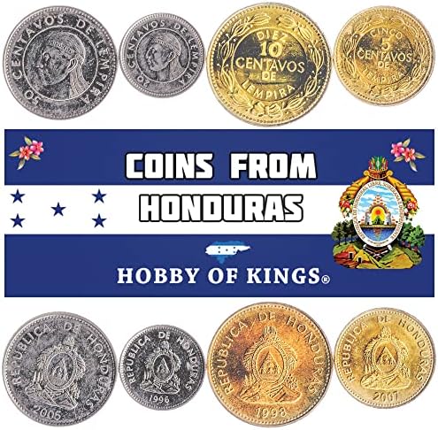 4 Монети Од Хондурас | Хондурас Монета Сет Колекција 5 10 20 50 Центавос | Циркулирани 1995-2007 | Пирамида | Лемпира