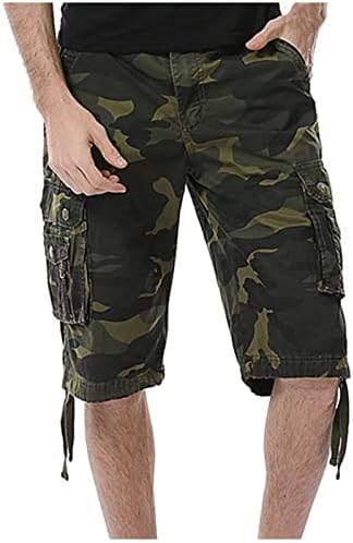 Озммјан Камо шорцеви со повеќе џебни панталони со камо, лабави обични панталони со права нозе опуштени шорцеви за карго за маскирна на отворено
