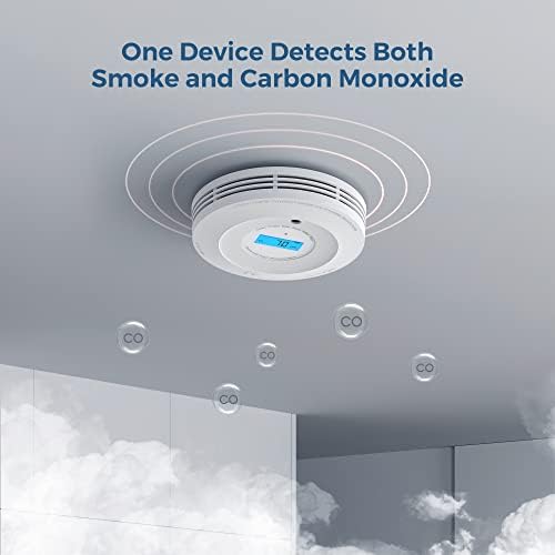 Детектор за чад и јаглерод моноксид 10-годишен животен век, асистричен аларм за аларм и електрохемиски ко-аларм со копче за тестирање/тишина,