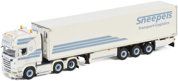 WSI за Scania Prectionline за Topline 6x2 Twinsteer Reefer Trailer-3 Axle Sneepels Transport 1/50 Diecast Truck Pre-изграден модел