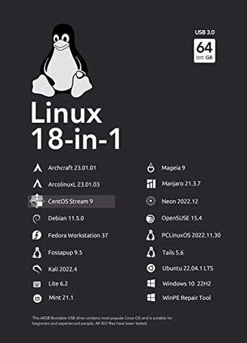 64GB-18IN1, БУТАБИЛЕН USB Диск 3.0 За Linux &засилувач; Windows 10, Нане 21 | Кали 2022.4 | Убунту 22.04.1 LTS | OpenSUSE 15.4 | Опашки