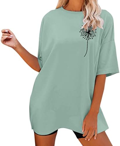 Женски плус големина летни врвови, букви печатат екипаж со кратки ракави плус маица со големина основни маици за жени
