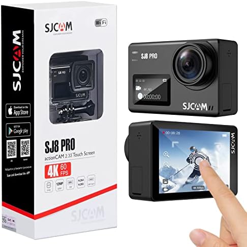 SJCAM SJ8 Pro Акција Камера 4K 60fps, WiFi+Далечински+Екран На Допир, 170° FOV, 8X Зум, EIS 2.0 Стабилизација, Пренос Во Живо, Vlog, Подводни 40M Водоотпорен Шлем Камера со 2x1200mah 32G SD Картичка