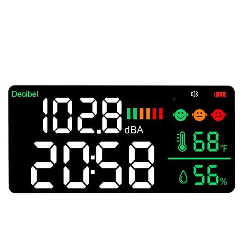 Мерач на децибела метар Лангку, мерач на звук на звук на wallид 30-130dB опсег 11 инчи Голем LED дисплеј бучава Време на време на температура