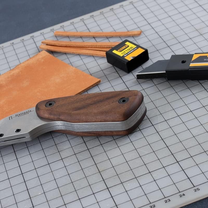 Рачка со црна орев трапезоидна остар кожен нож алатки за сечење кожа DIY рачно изработени постари кожни алатки