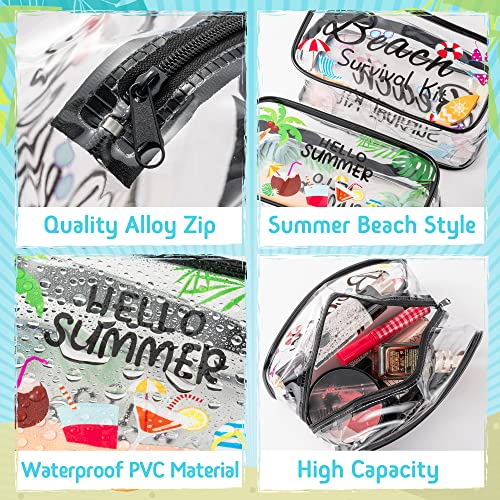 Y1tvei 2pcs Комплет За Преживување На Плажа Јасна Козметичка Торба Здраво Летна Тема Пвц Пластична Транспарентна Шминка Тоалетна Торба