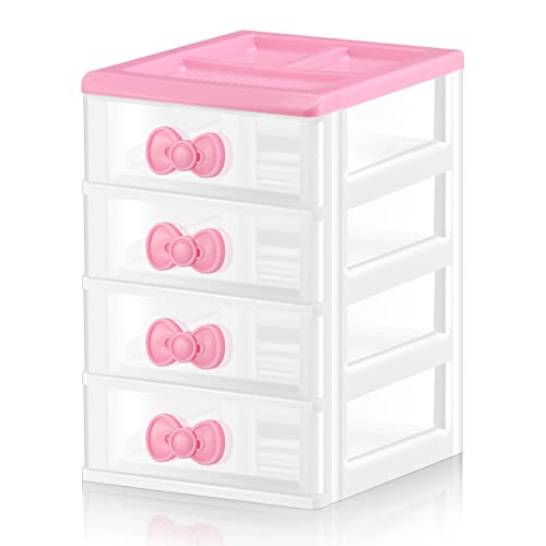 Прекрасни Розови Кабинети За Складирање За Примање Каваи Организатор За Шминка со 4 Слоја Симпатична Кутија За Кабинет За Складирање Со Лак