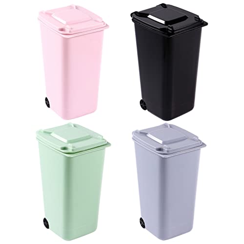 Zerodeko Portable Desk 4PCS мини отпад за отпадоци Поставете отпадоци за отпадоци со капакот пластична десктоп Организатор за складирање, држач