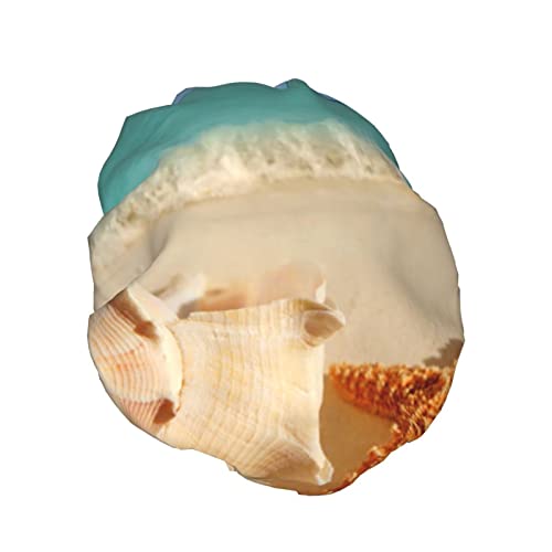 Seashells Starfish на плажа печатено капаче за туширање сатен -капаче за коса водоотпорна капа за бања еластична лента за истегнување на