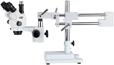 Amscope-SM-4NTP 7x-45X симул-фокален стерео заклучување на зумирање микроскоп на двојна рака на бум и SM05 0,5x Барлоу леќи за стерео микроскопи