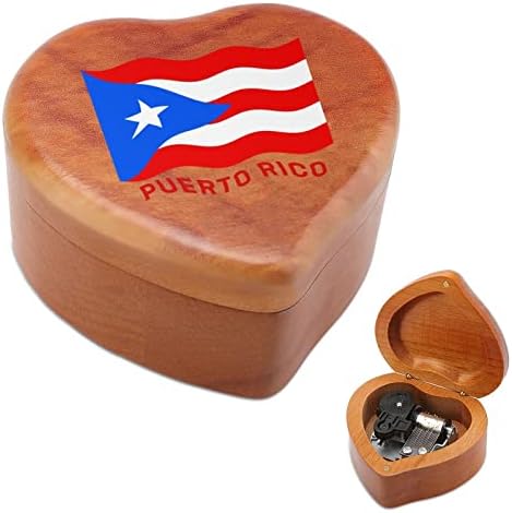 Порто Рико знаме пошумени музички кутии гроздобер врежана срцева музичка кутија подарок за Божиќ роденден на годишнината од вineубените