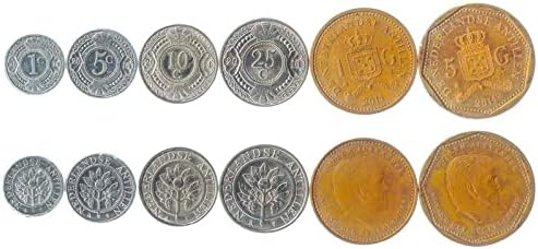 6 Монети Од Холандија Антили | Холандија Колекција На Антилски Монети 1 5 10 25 50 Центи 1 Гулден | Циркулирано 1989-2013 | Беатрикс |