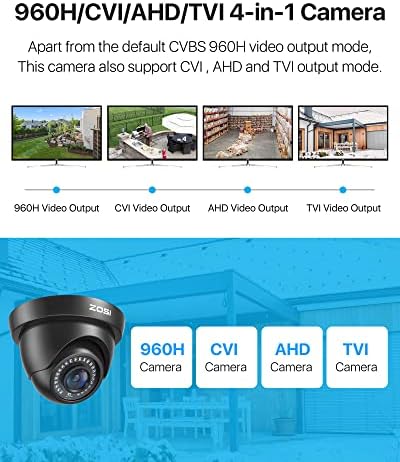 Зоси 2pack 1080p HD безбедносна камера на отворено затворен, 80ft IR Night Vision, водоотпорна камера за купола CCTV купола