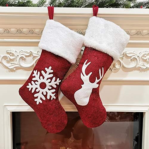 Непак 5 пакувања прекрасни божиќни чорапи, снежен човек, Дедо Мраз, ирваси, снегулка, за декор за забава за Божиќна забава, голема големина