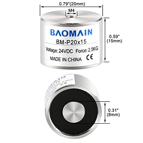 Baomain Electromagnet Solenoid 24V 25N 5,5lb сила Електрично кревање магнет за прибивање на сијалички 20мм БМ-П 20-15