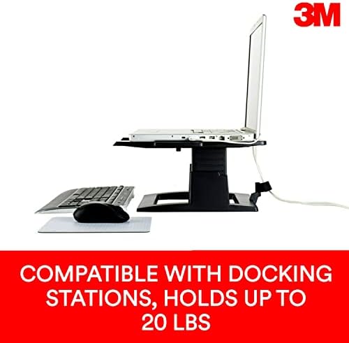 3М прилагодлив држач за лаптоп, подигнете ја висината на екранот за да го намалите оптоварувањето на вратот, 3 прилагодување на висината, голема платформа за докинг