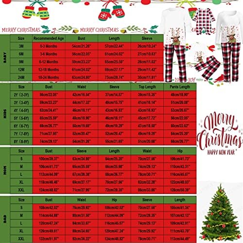 Божиќни пижами за семејство 2022 Симпатична Божиќ Дедо Мраз со ирваси црвени снегулки обрасци Печатете ги врвните карирани панталони