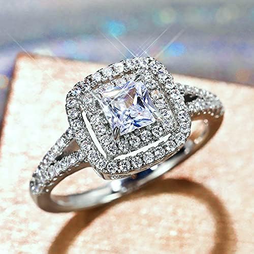 2023 година Squareенски плоштад цирконија целосен блинг дијамантски ангажман венчален прстен тенок прстен
