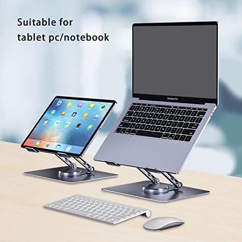 Стенд за лаптоп за биро ， прилагодлив штанд на лаптопот со ротирачка база 360 °, ергономски лаптоп за лаптоп за соработка, склоп и преносен