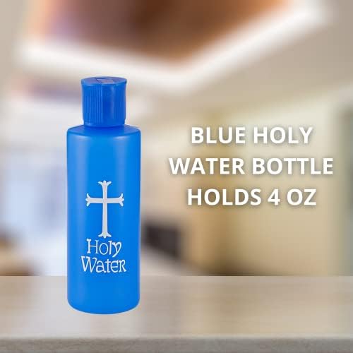 Мали сини шишиња со света вода со превртување на врвот, истурете го пластичен сад со бел крст, без капак за истурање, 4 унца, пакет од 3