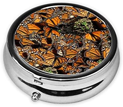 Монарх пеперутки тркалезна пилула кутија, унисекс мини преносна кутија за пилули за дома, канцеларија и патување
