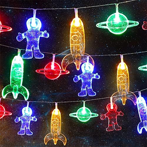 Acelist 20 LED Astrast String Lights & Mirror String Lights Детска соба предводена астронаут вселенски брод ракетни приврзоци за одмор