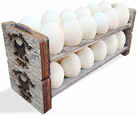 Поддршка за држач за дрвени јајца од дрво - countertop stackable решетката за јајца за свежи јајца - изработени во САД со вистинско рустикално