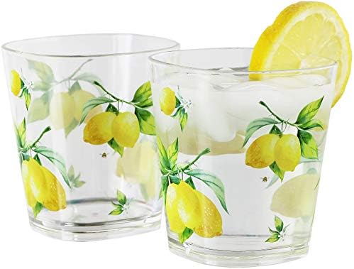 Калипсо Основи Свежи Лимони Од Рестон Лојд, 14оз Акрилни Карпи За Пиење, Сет од 6, бели, лимони, зелени