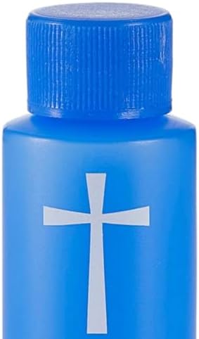 Мали шишиња со света вода со капакот на завртки, сино полнење пластичен сад со бел крст, без капак за истурање, католички црква за