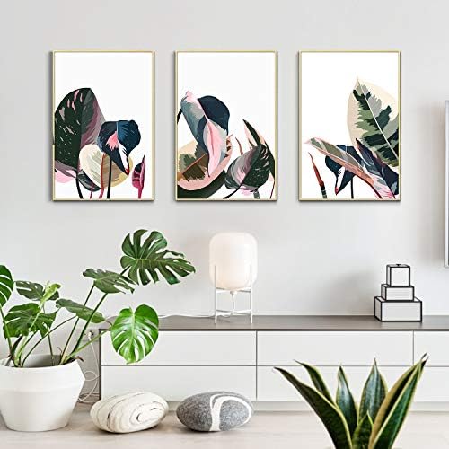 Artbyhannah Голема врамена платна wallидна уметност со ботанички отпечатоци, растително платно wallидна уметност декор за канцеларија за спални
