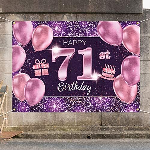 Пакбум Среќен 71 Роденден Банер Позадина - 71 Роденден Украси За Жени-Розова Виолетова Злато 4 x 6ft