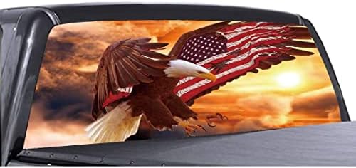 Налепница За Камиони Американско Знаме Орел Што Лета Во Планинско Изгрејсонце Графички Перфорирани Налепници За Задни Прозорци На