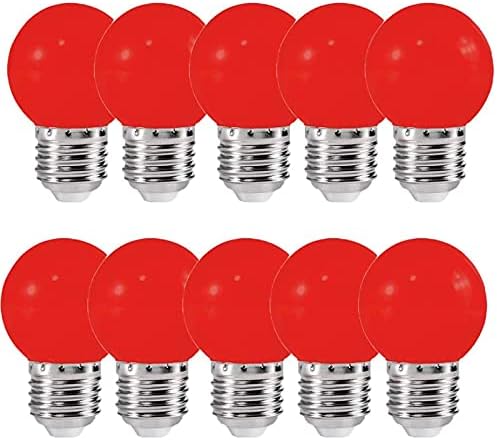 Lxcom Осветлување LED Црвена Сијалица Боја Сијалица 10 Пакет 1w Глобус Светилки G45 LED Обоени Ноќ Сијалица E26/E27 Средна База Божиќ