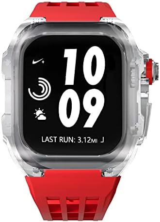 Нејенс Транспарентен часовник за часовници+бенд ， за Apple Watch 8 7 45mm комплет за модификација на гума за iWatch Series 6 SE 5 4 44mm